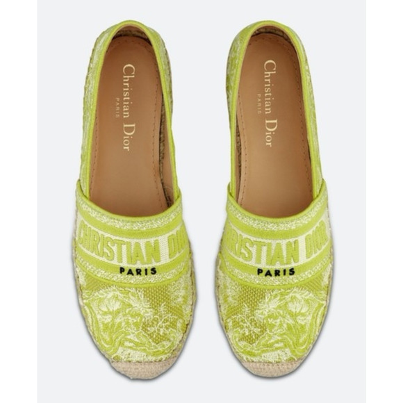 Dior Granville Toile De Jouy Embroidered Lime Green Logo Espadrille Flat 36 - Picture 8 of 12
